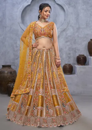 Marvelous Mustard Hand Embroidered Bridal Lehenga Choli