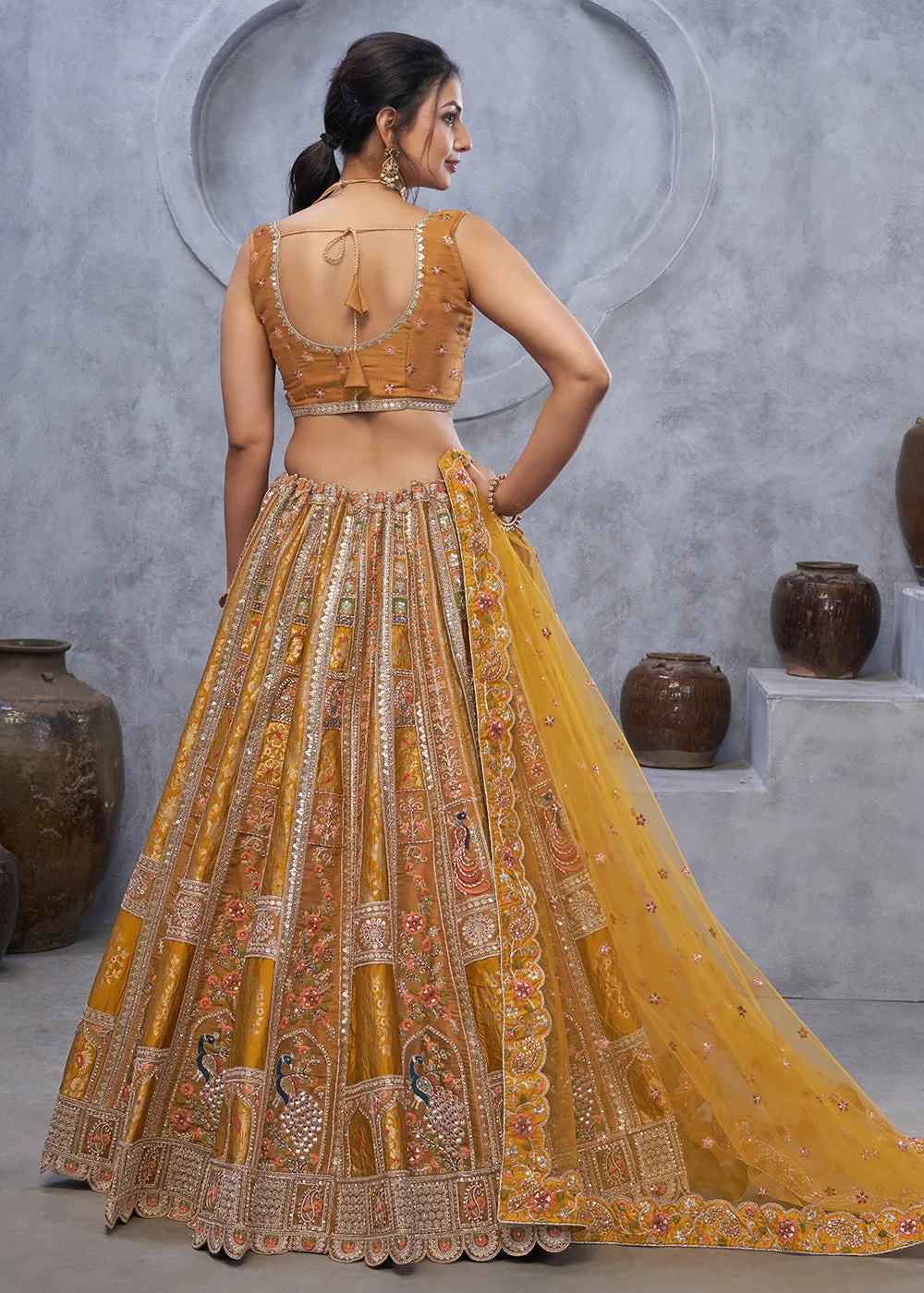 Marvelous Mustard Hand Embroidered Bridal Lehenga Choli