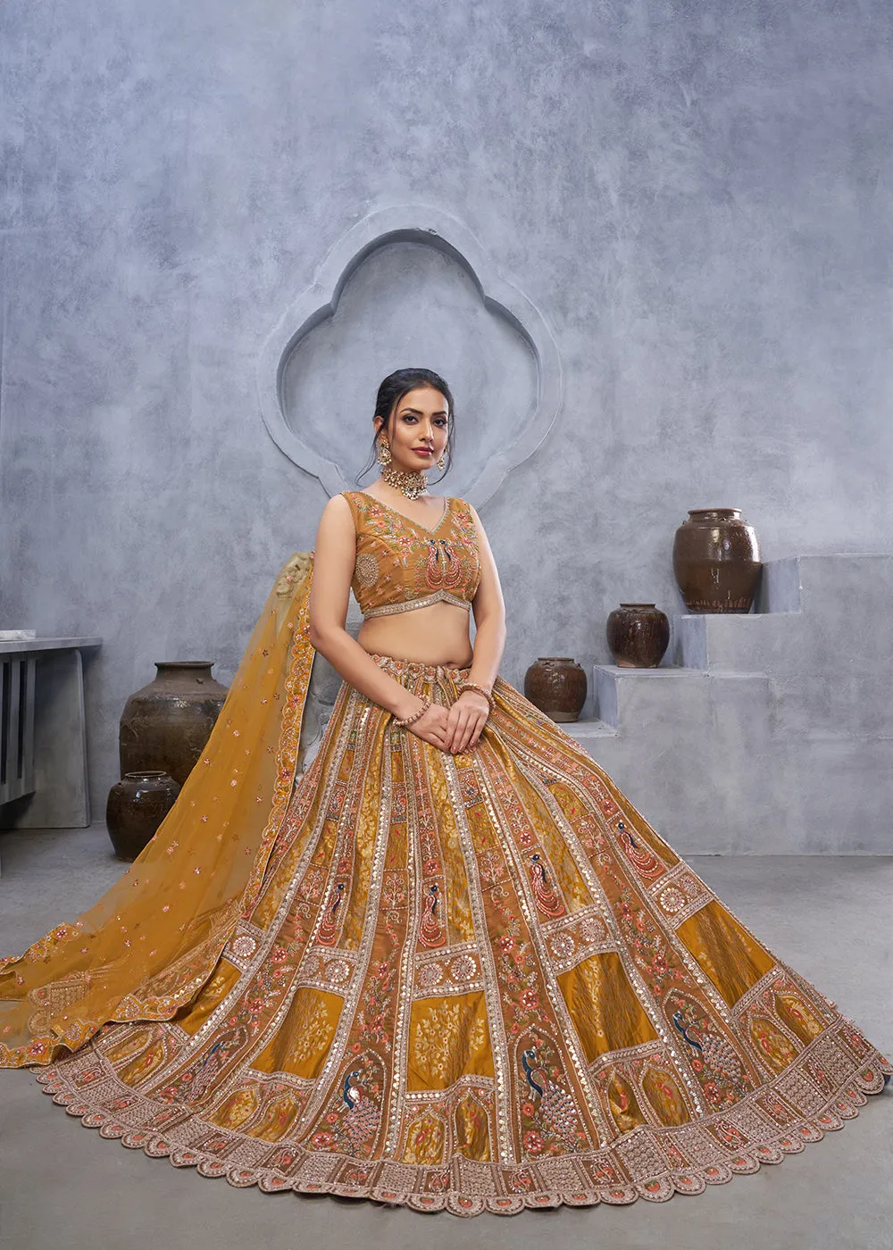 Marvelous Mustard Hand Embroidered Bridal Lehenga Choli