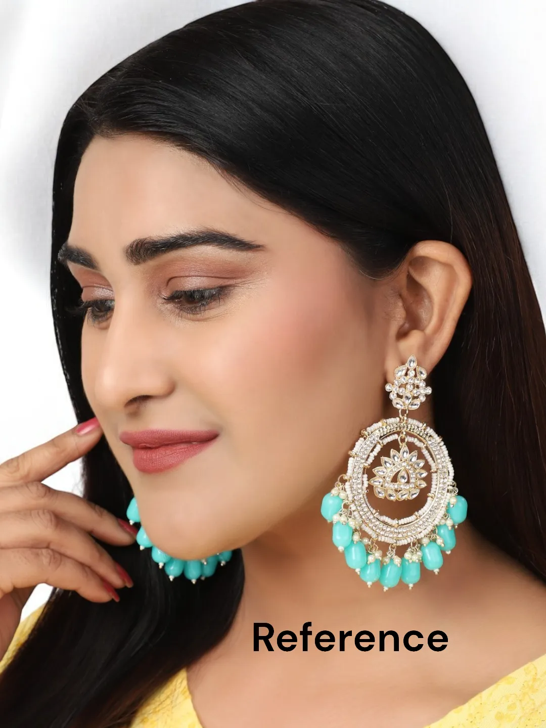 Meenakari Indian Gold Plated Jhumkas, Kundan Pearl beaded Earring Set