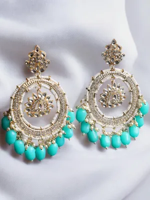 Meenakari Indian Gold Plated Jhumkas, Kundan Pearl beaded Earring Set