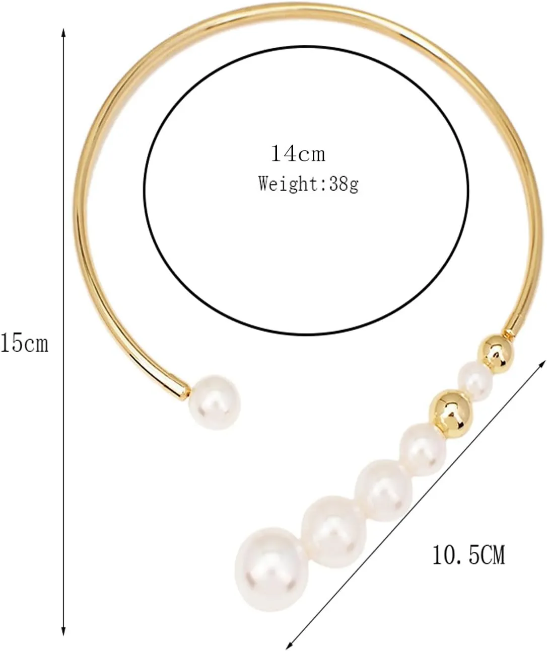 Metal Big Pearl Open Choker Necklace for Women - Adjustable Gold Round Open Cuff Chunky Pearl Necklace