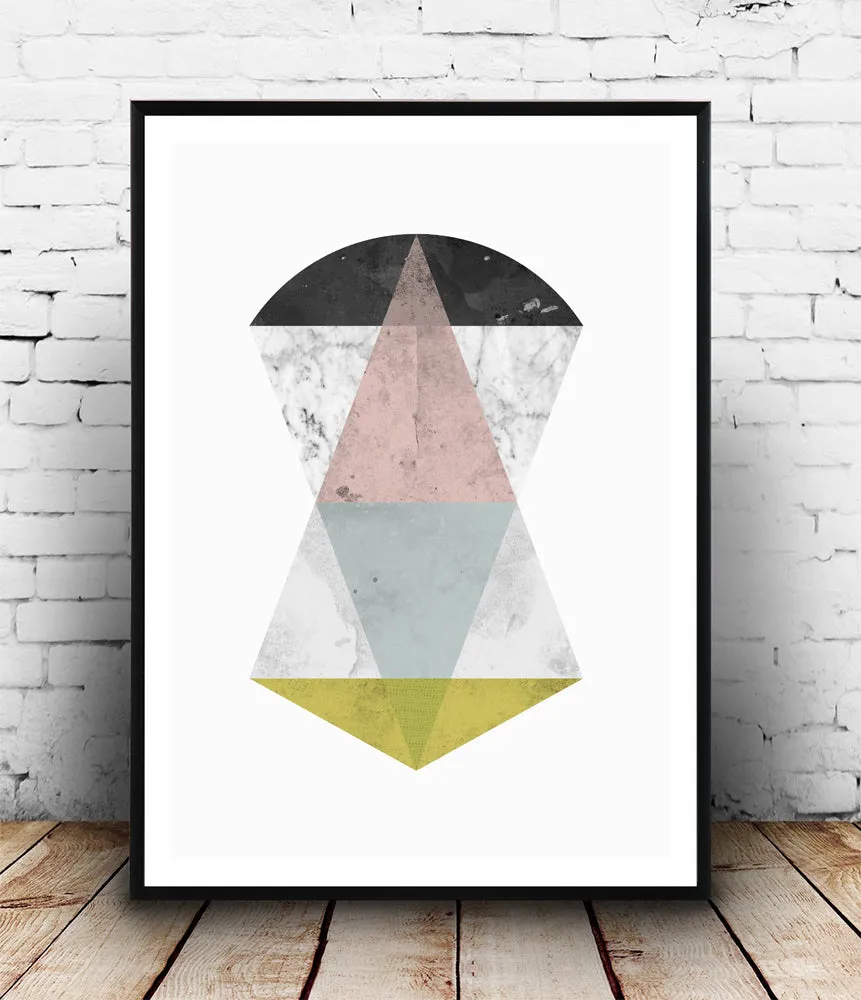 Minimalist geometric abstract print with marble texture