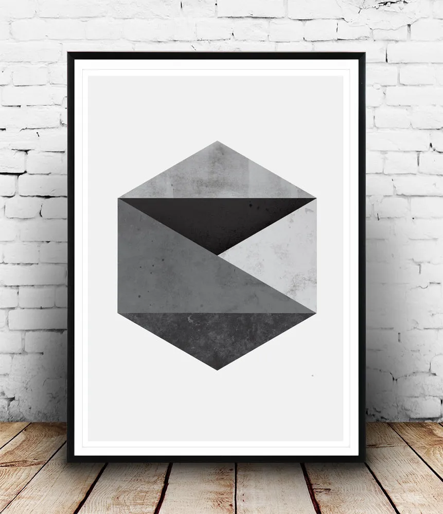Monochrome abstract hexagon print
