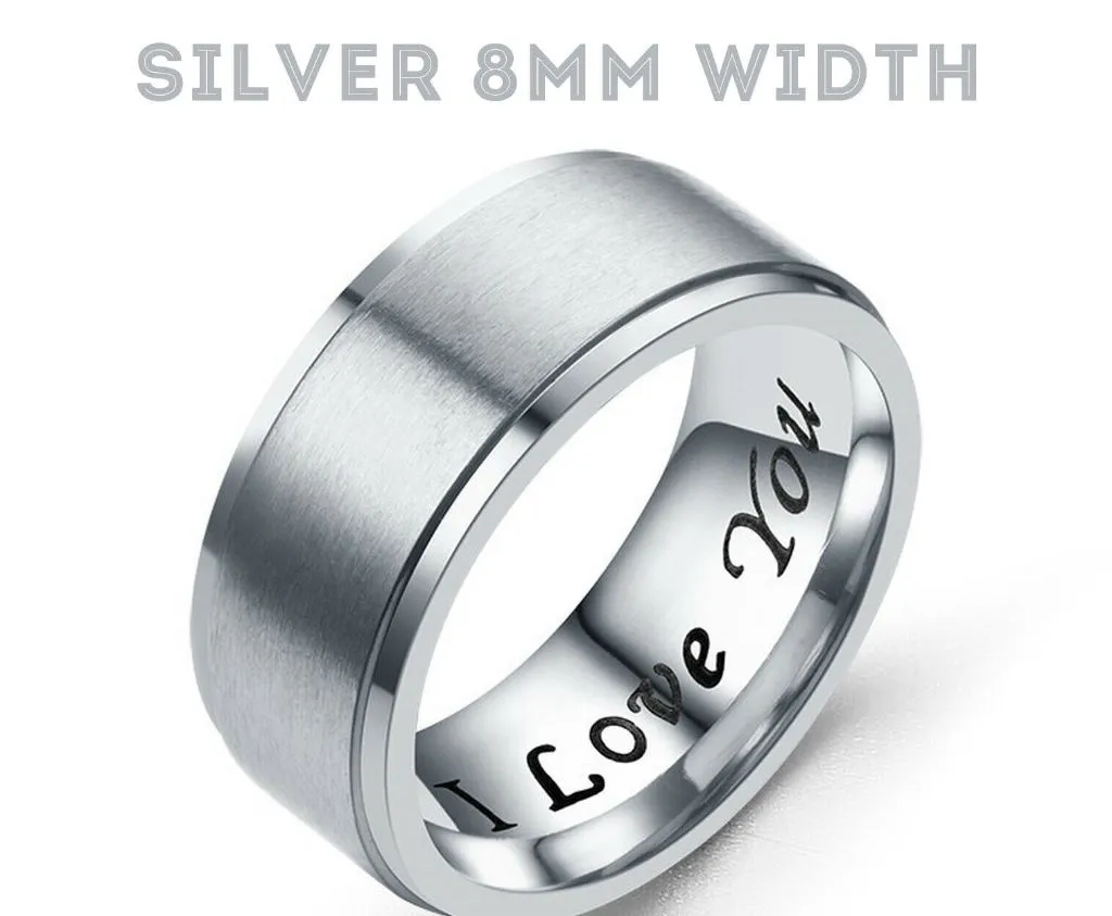 MRoyale™ Couple's Matching Stainless Steel 'I Love You' Wedding Band Ring
