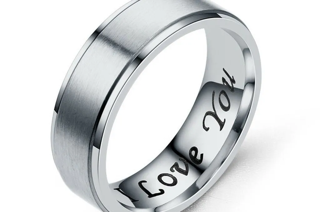 MRoyale™ Couple's Matching Stainless Steel 'I Love You' Wedding Band Ring
