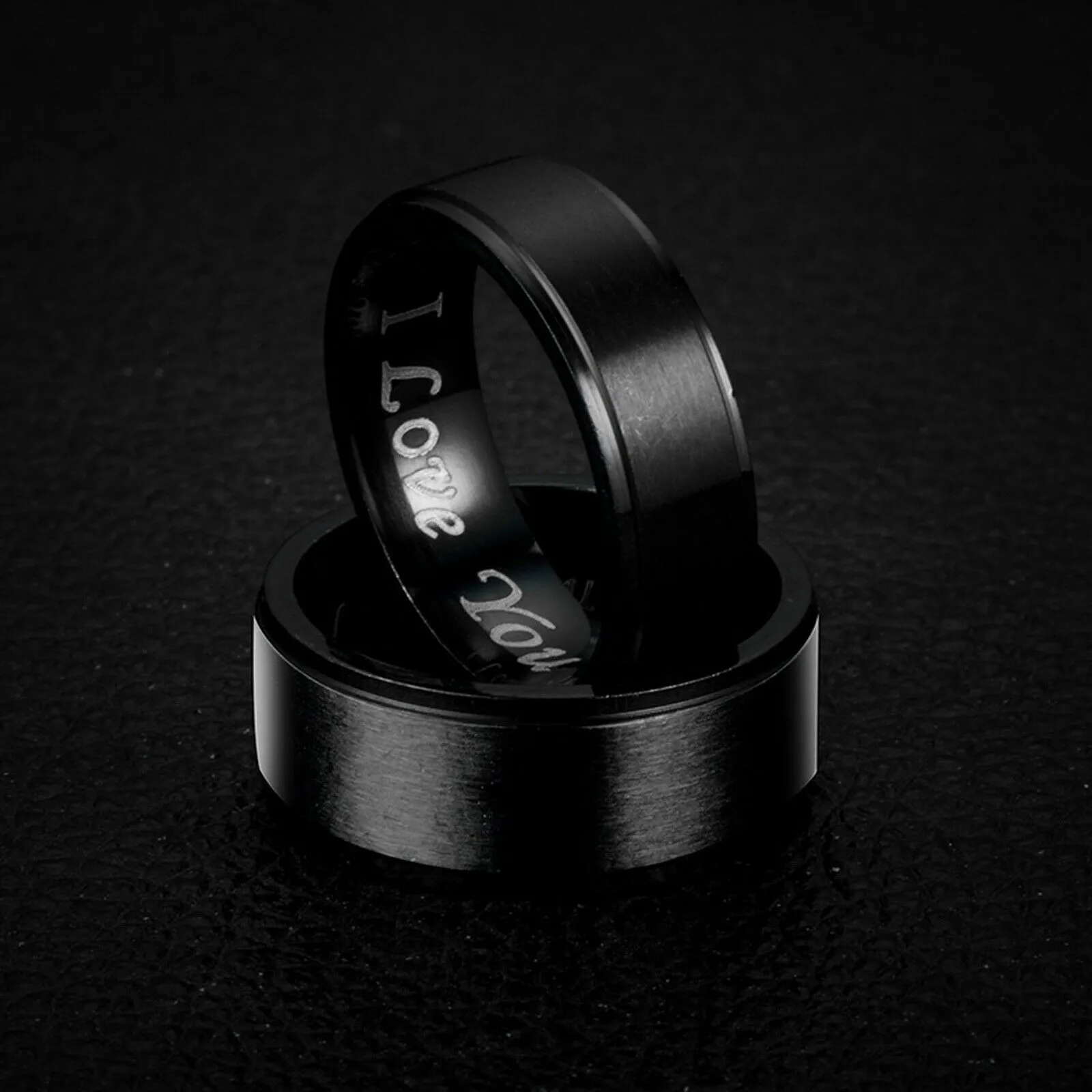 MRoyale™ Couple's Matching Stainless Steel 'I Love You' Wedding Band Ring