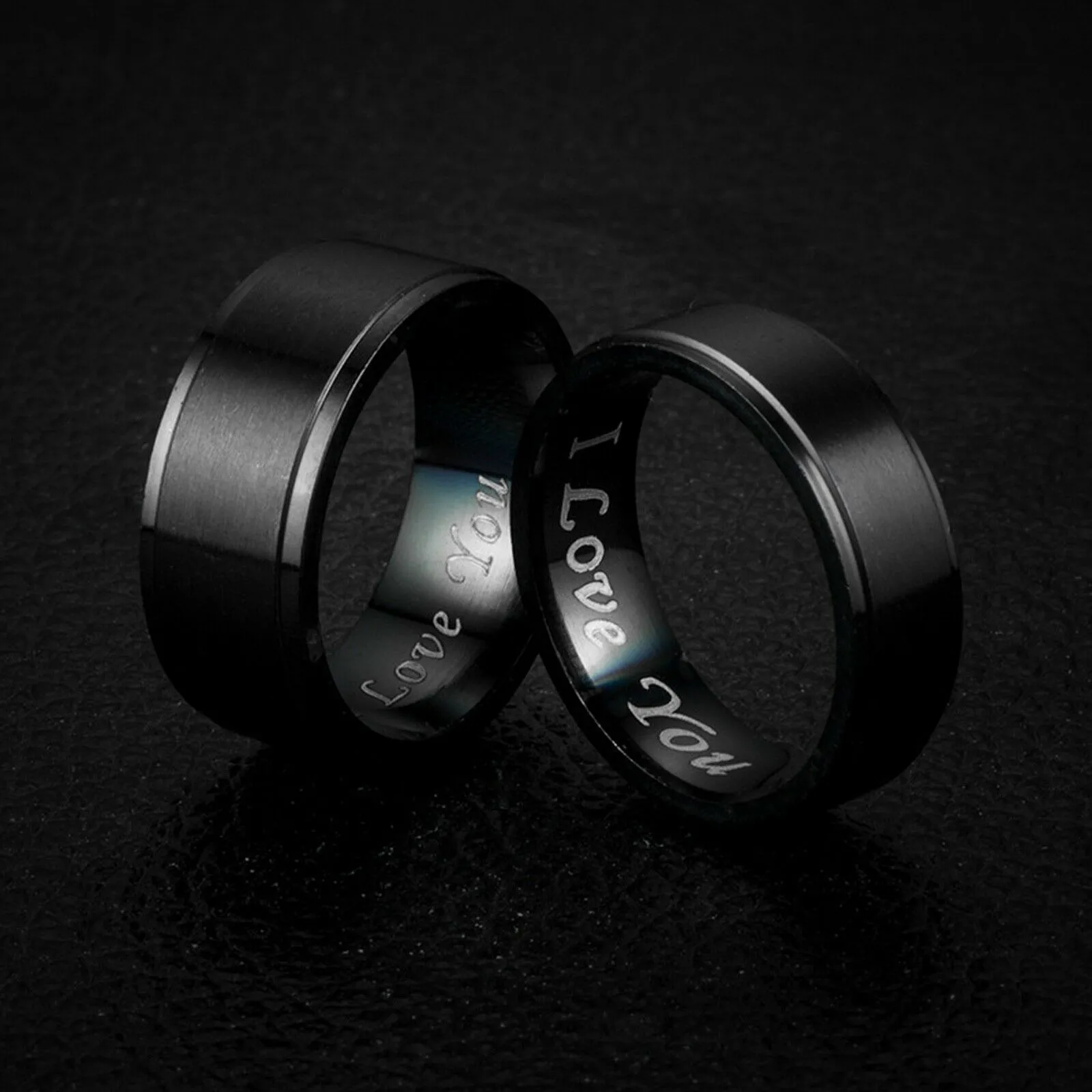 MRoyale™ Couple's Matching Stainless Steel 'I Love You' Wedding Band Ring