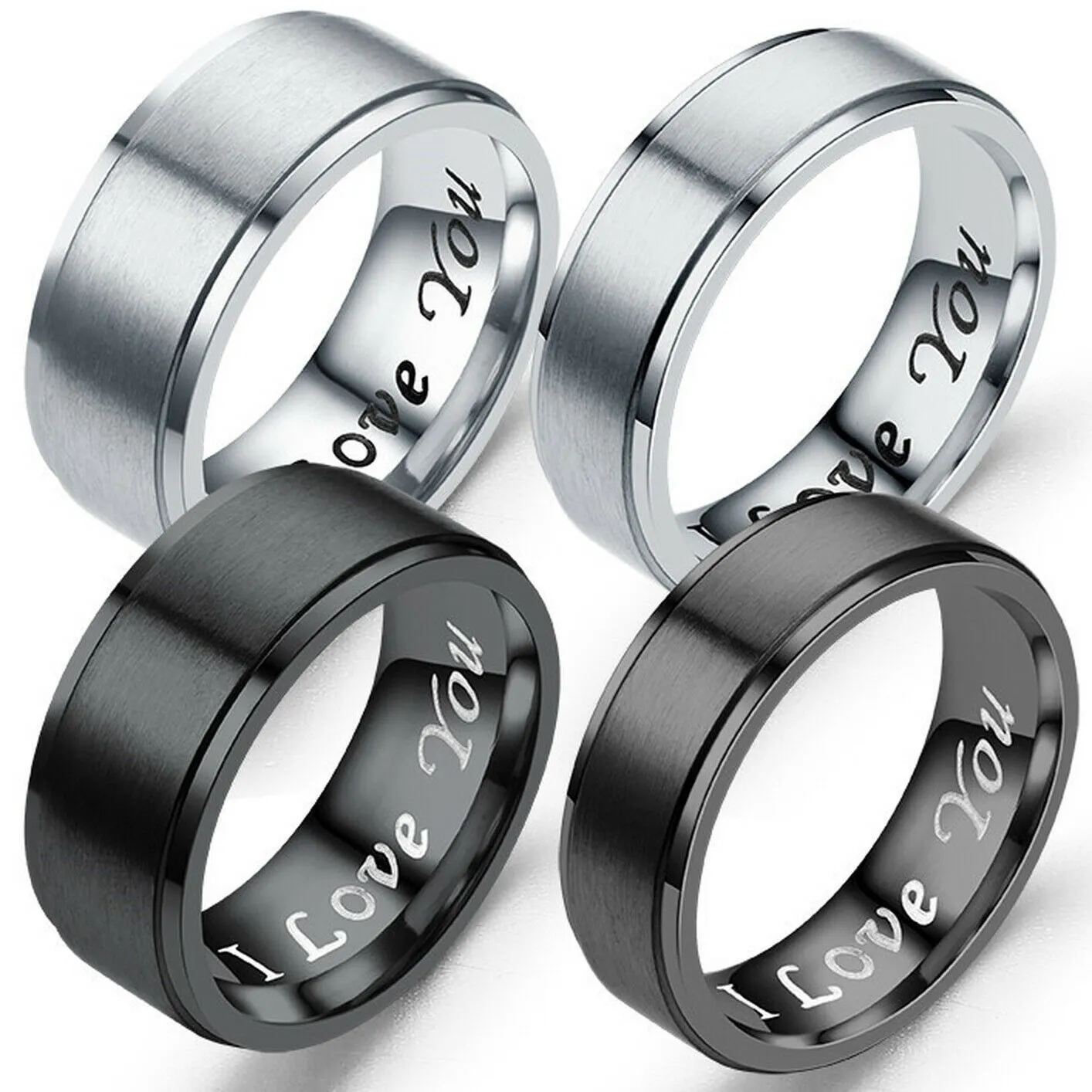 MRoyale™ Couple's Matching Stainless Steel 'I Love You' Wedding Band Ring