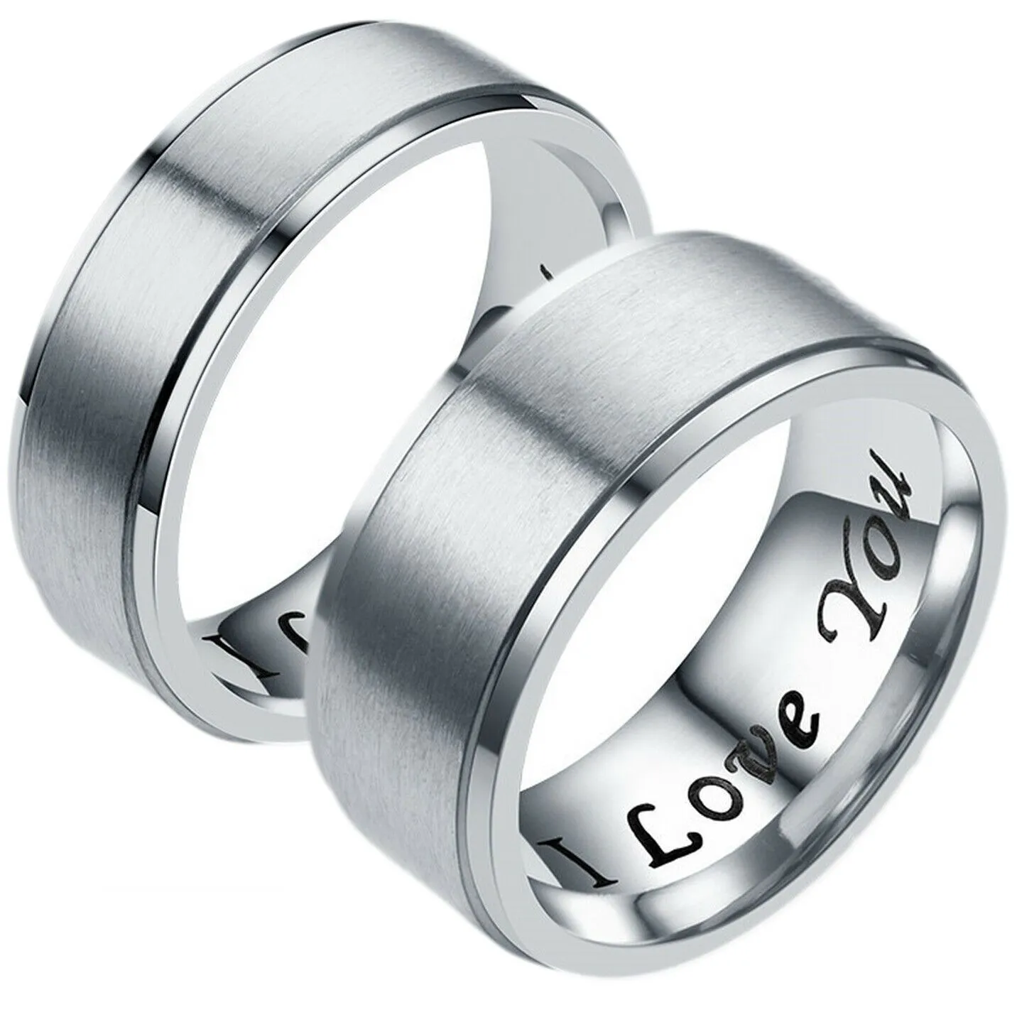 MRoyale™ Couple's Matching Stainless Steel 'I Love You' Wedding Band Ring