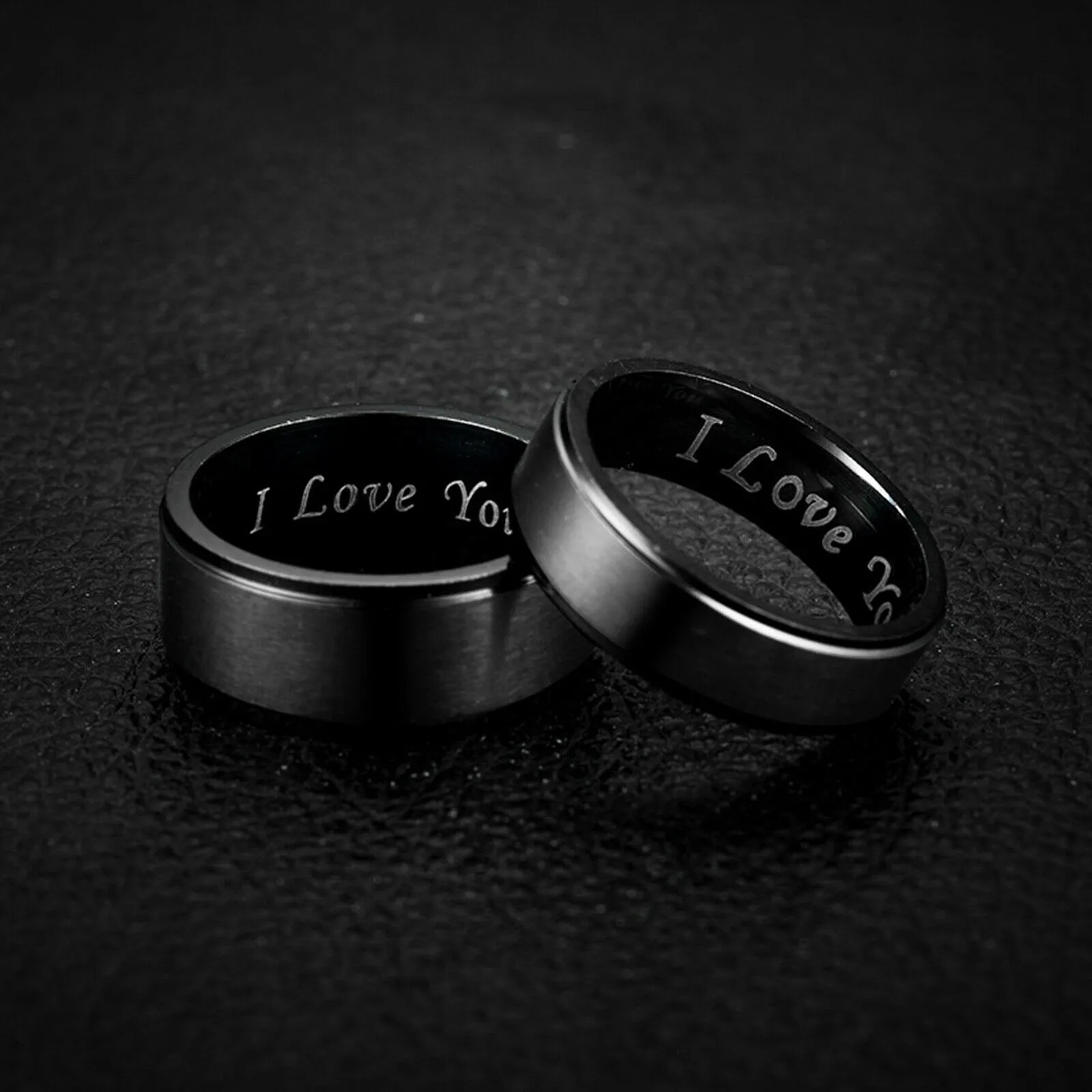 MRoyale™ Couple's Matching Stainless Steel 'I Love You' Wedding Band Ring