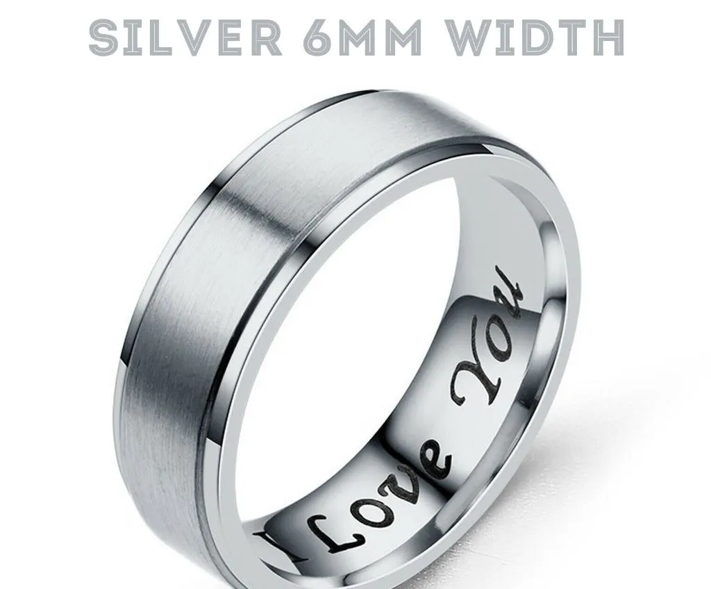 MRoyale™ Couple's Matching Stainless Steel 'I Love You' Wedding Band Ring