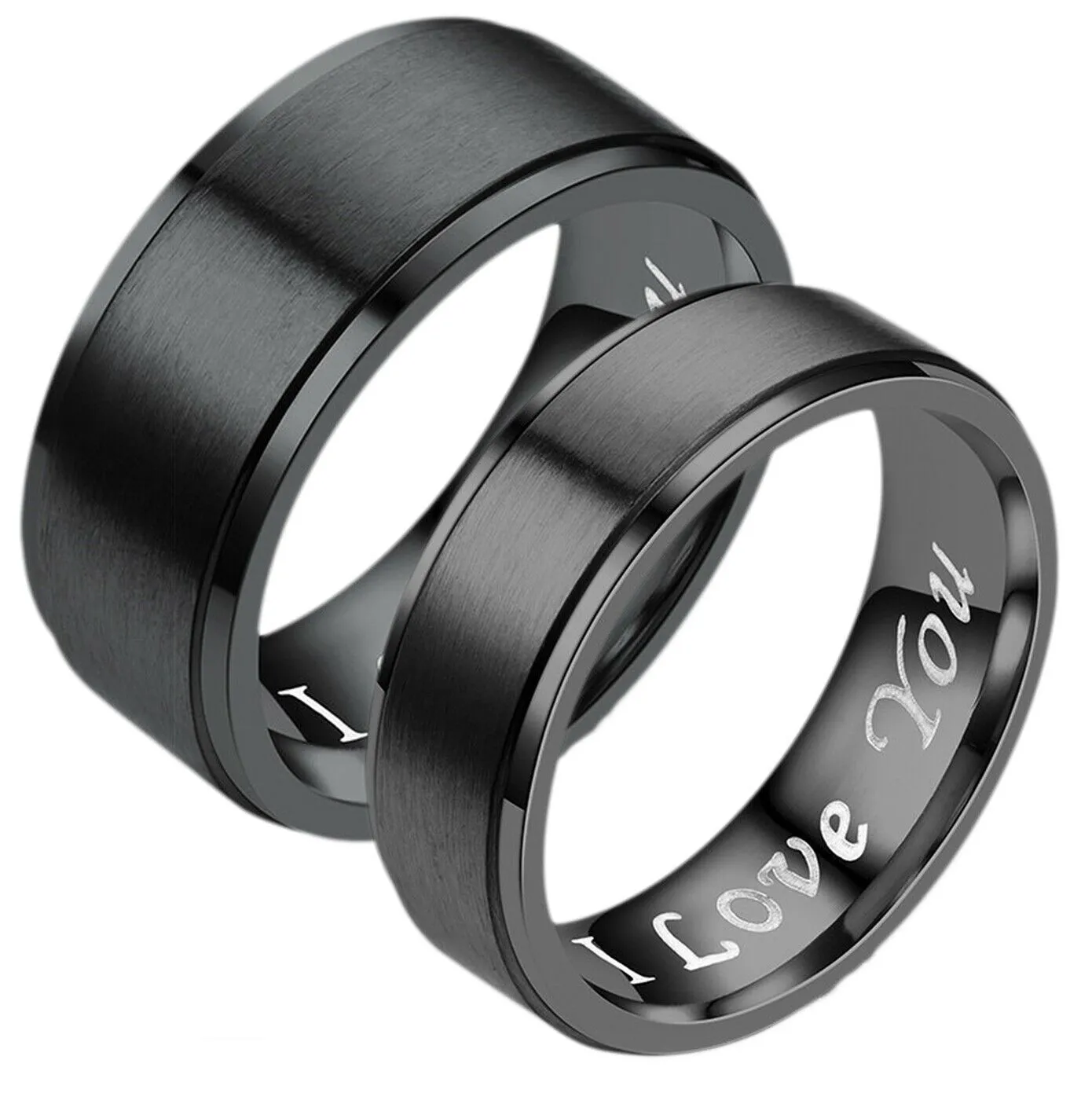 MRoyale™ Couple's Matching Stainless Steel 'I Love You' Wedding Band Ring