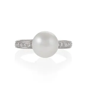 Natural Saltwater Pearl and Diamond Band Ring