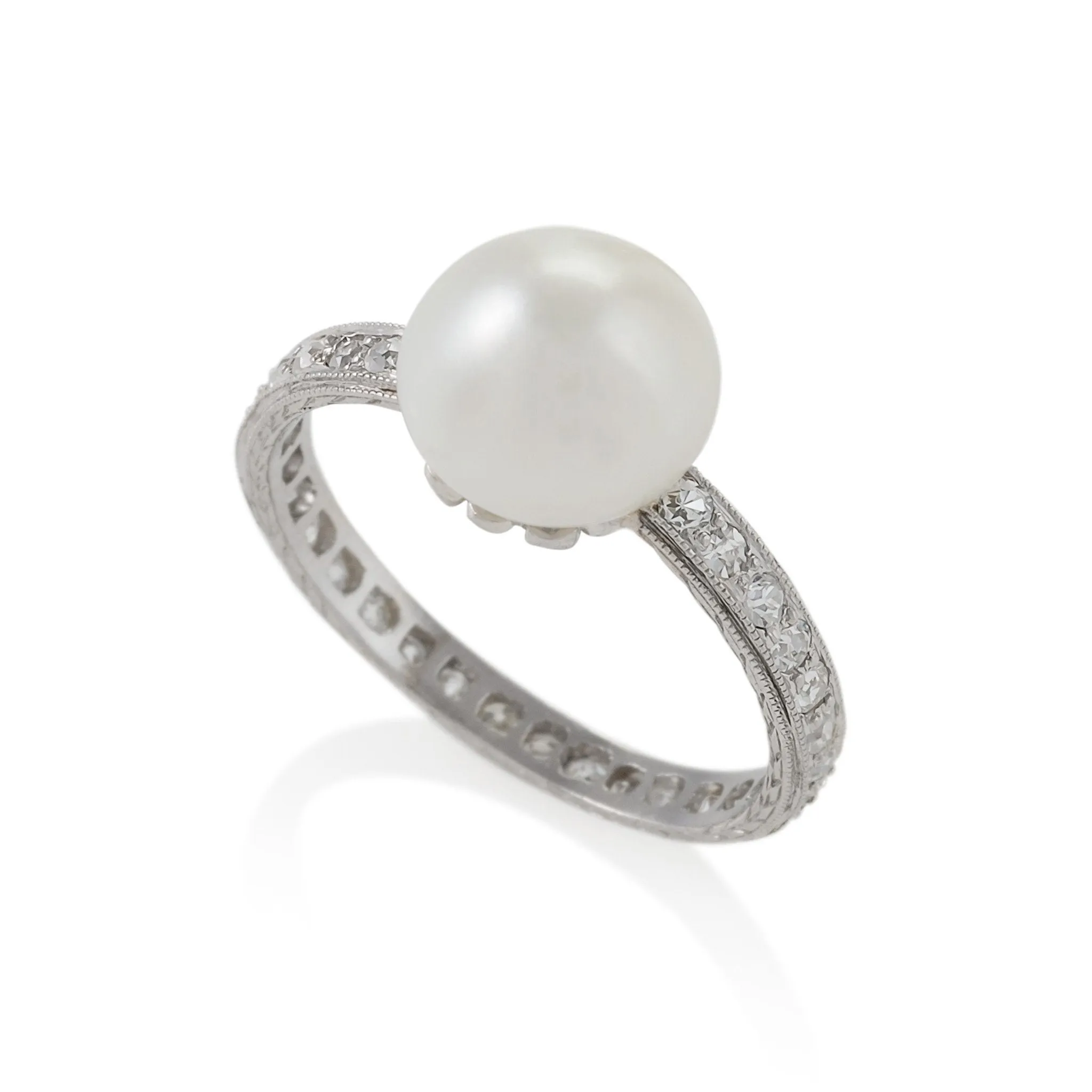 Natural Saltwater Pearl and Diamond Band Ring