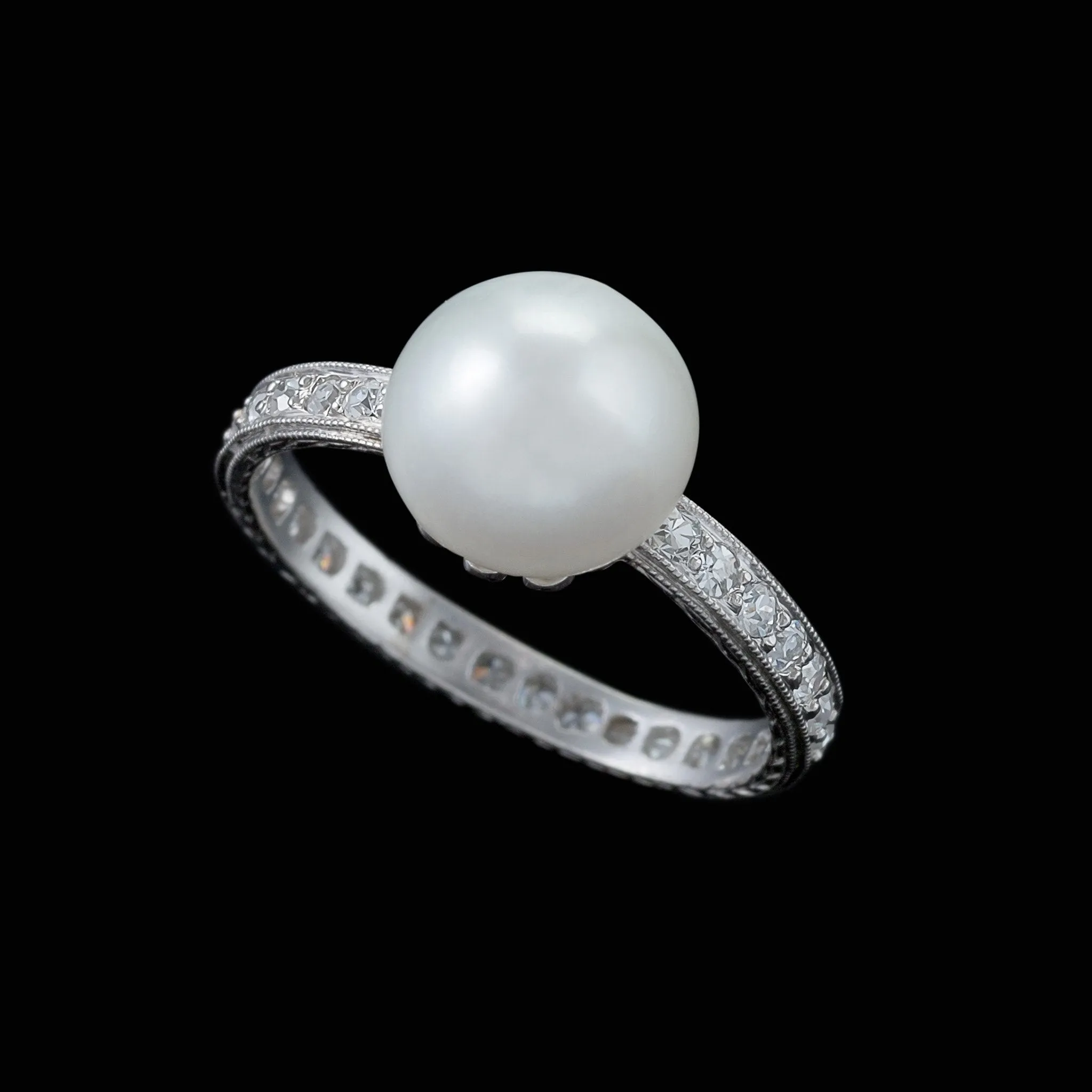Natural Saltwater Pearl and Diamond Band Ring