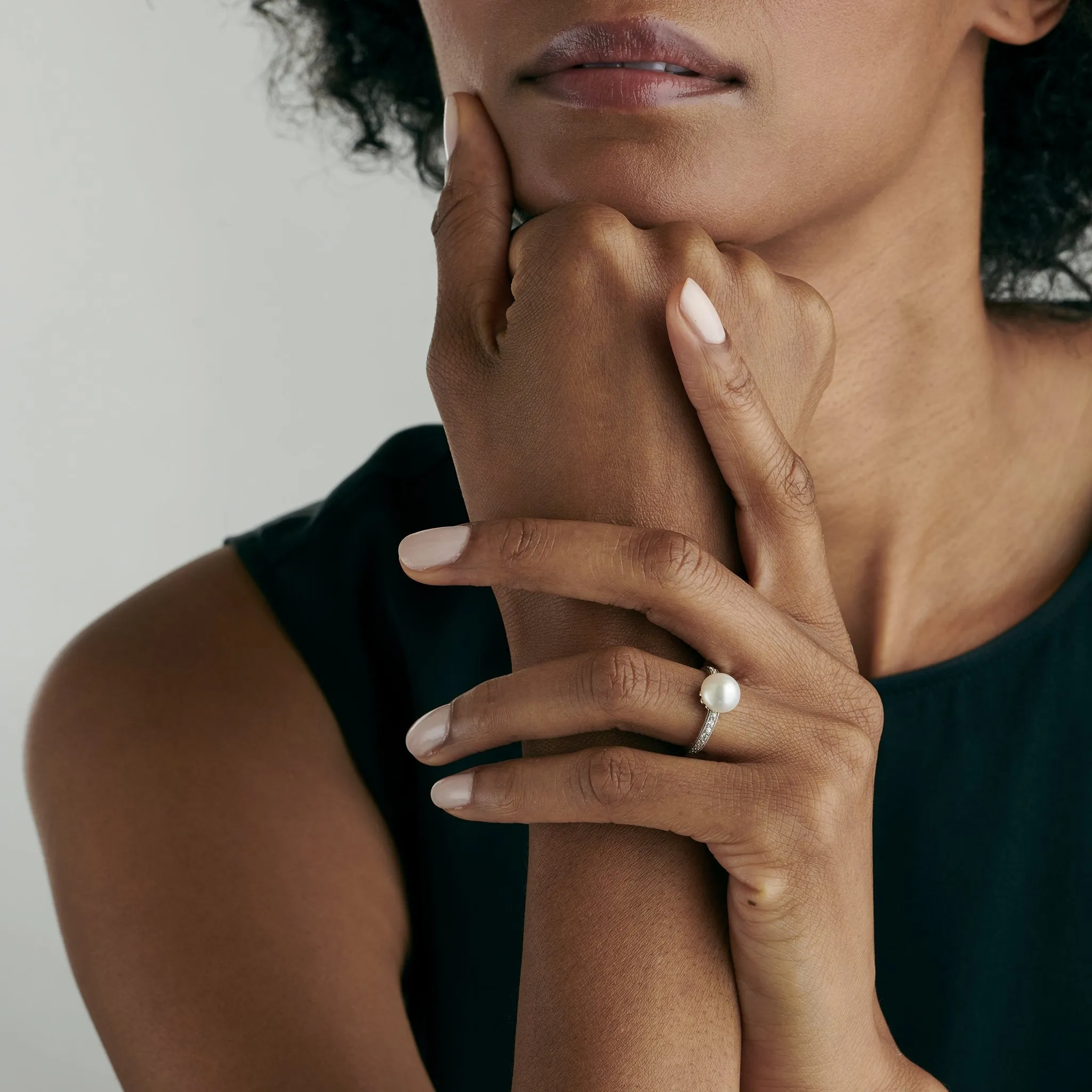 Natural Saltwater Pearl and Diamond Band Ring