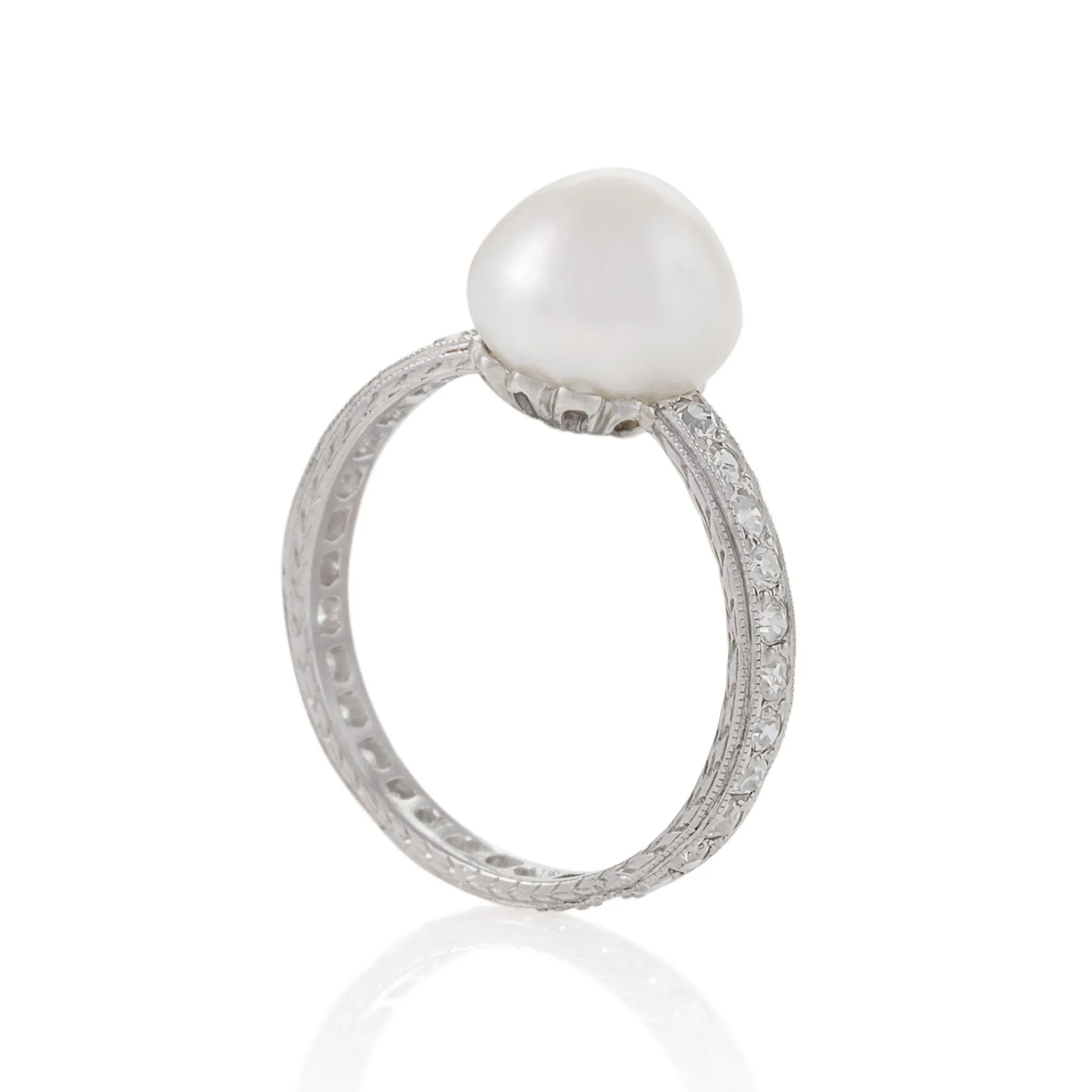 Natural Saltwater Pearl and Diamond Band Ring