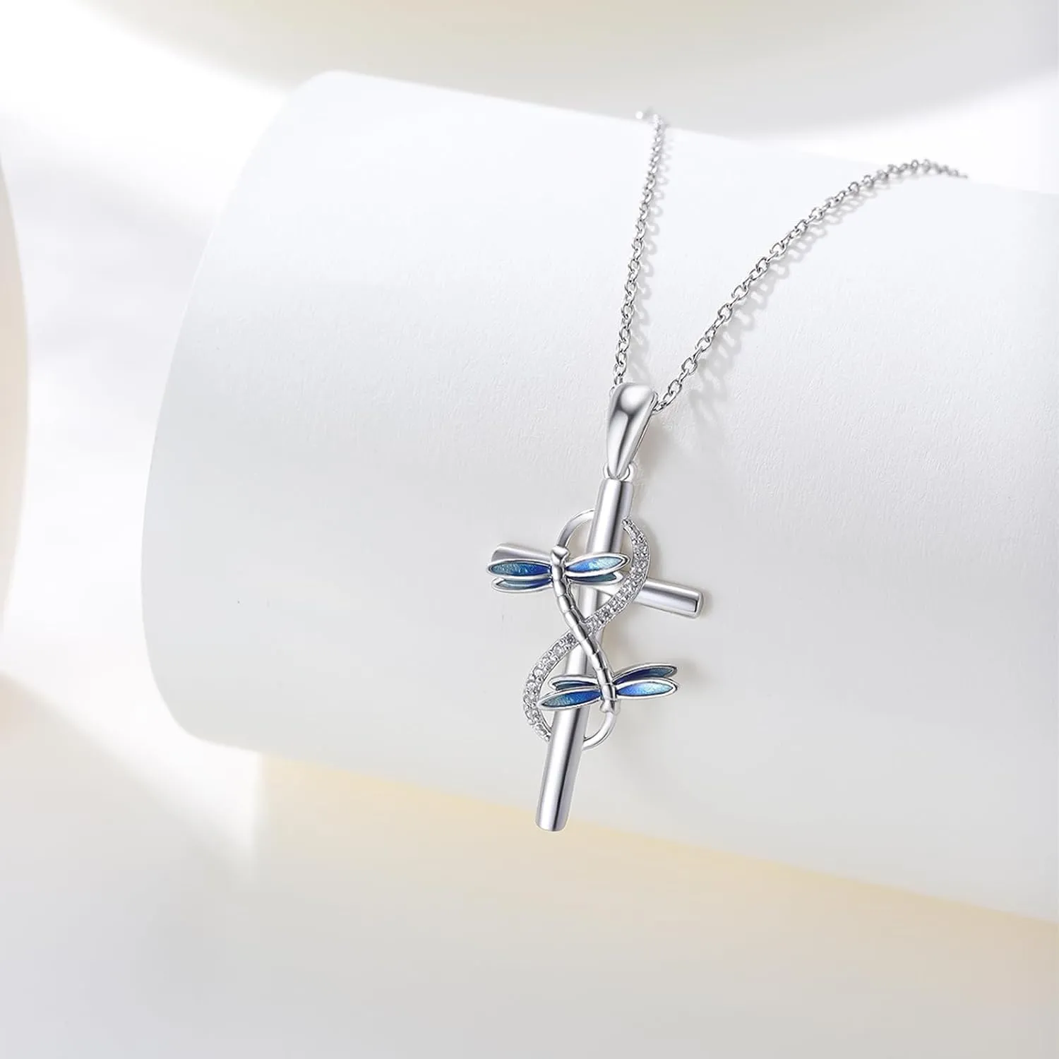 OHAYOO Dragonfly Cross Necklace for Women  925 Sterling Silver Infinity Faith Pendant with Sunflower, Butterfly & Ladybug  Nature Jewelry Mothers Day Gift