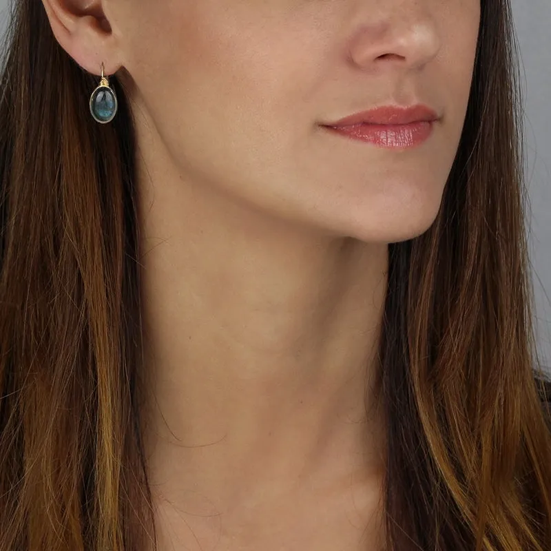 Oval Labradorite Wire Wrapped Earrings