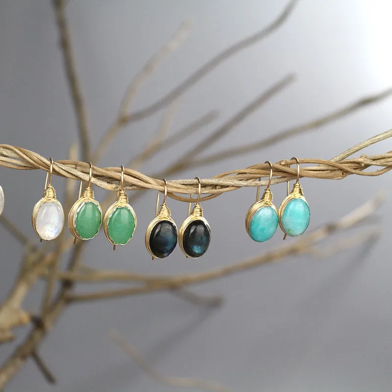Oval Labradorite Wire Wrapped Earrings