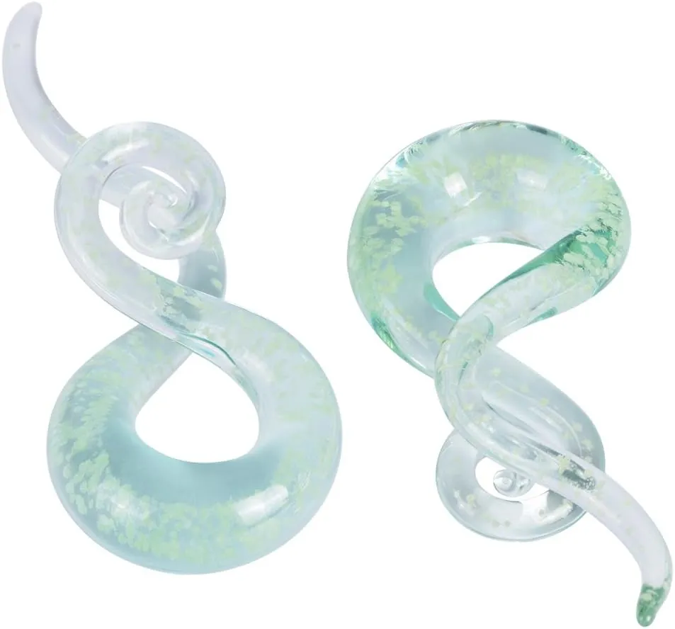 Oyaface 2 PC Glass Ear Tapers Plugs 4G-14mm Teardrop Spiral Gauges Piercing Jewerlry Set