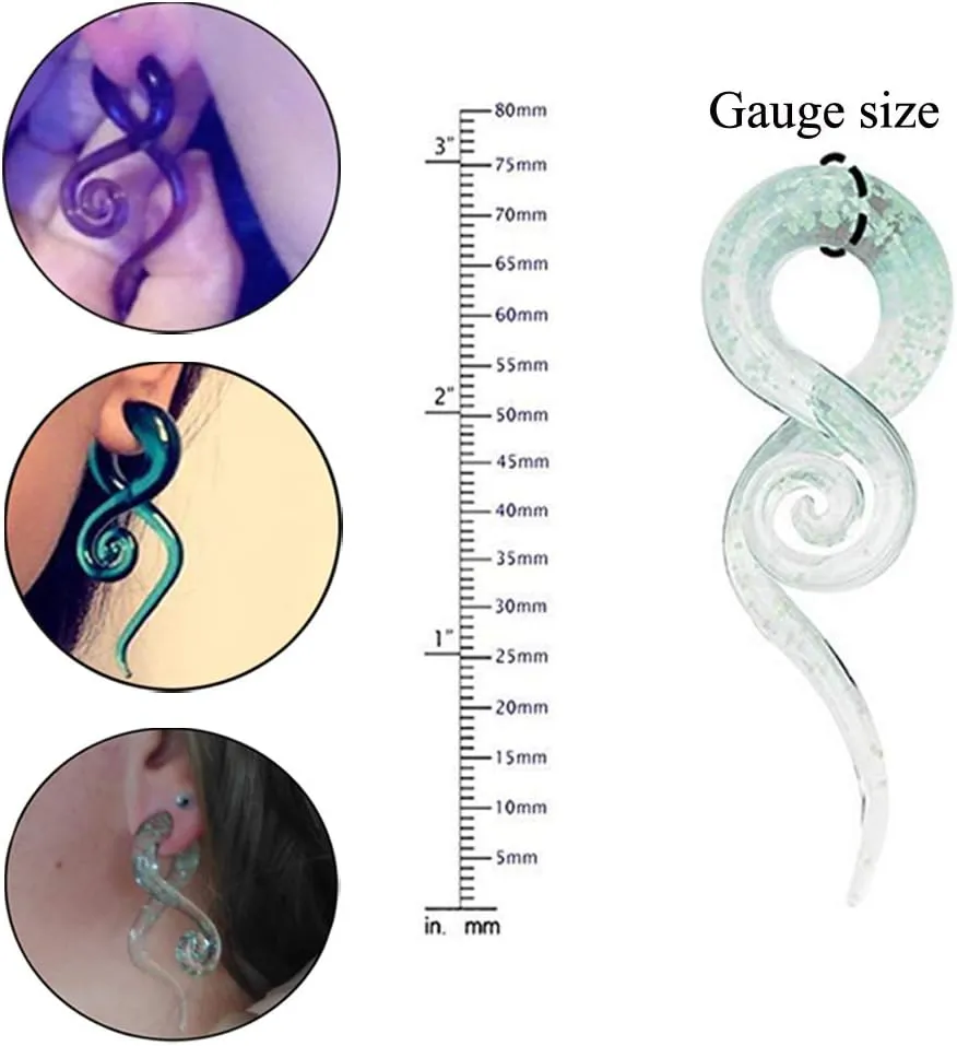 Oyaface 2 PC Glass Ear Tapers Plugs 4G-14mm Teardrop Spiral Gauges Piercing Jewerlry Set