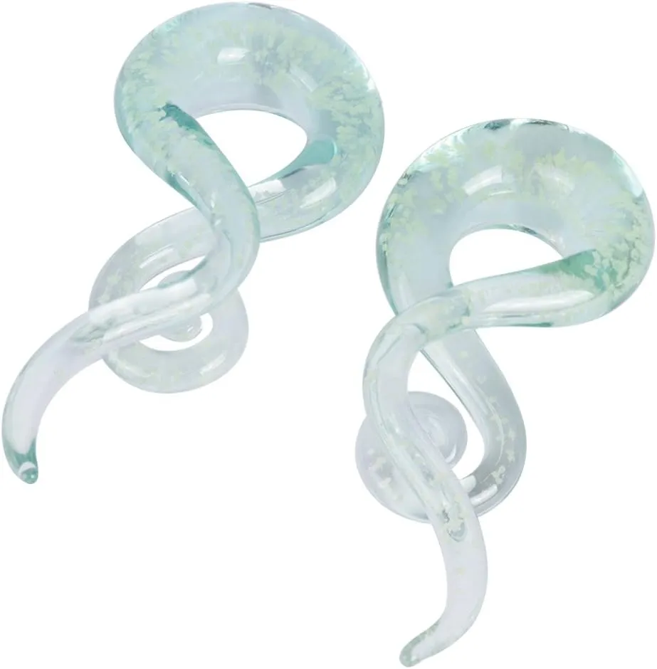 Oyaface 2 PC Glass Ear Tapers Plugs 4G-14mm Teardrop Spiral Gauges Piercing Jewerlry Set