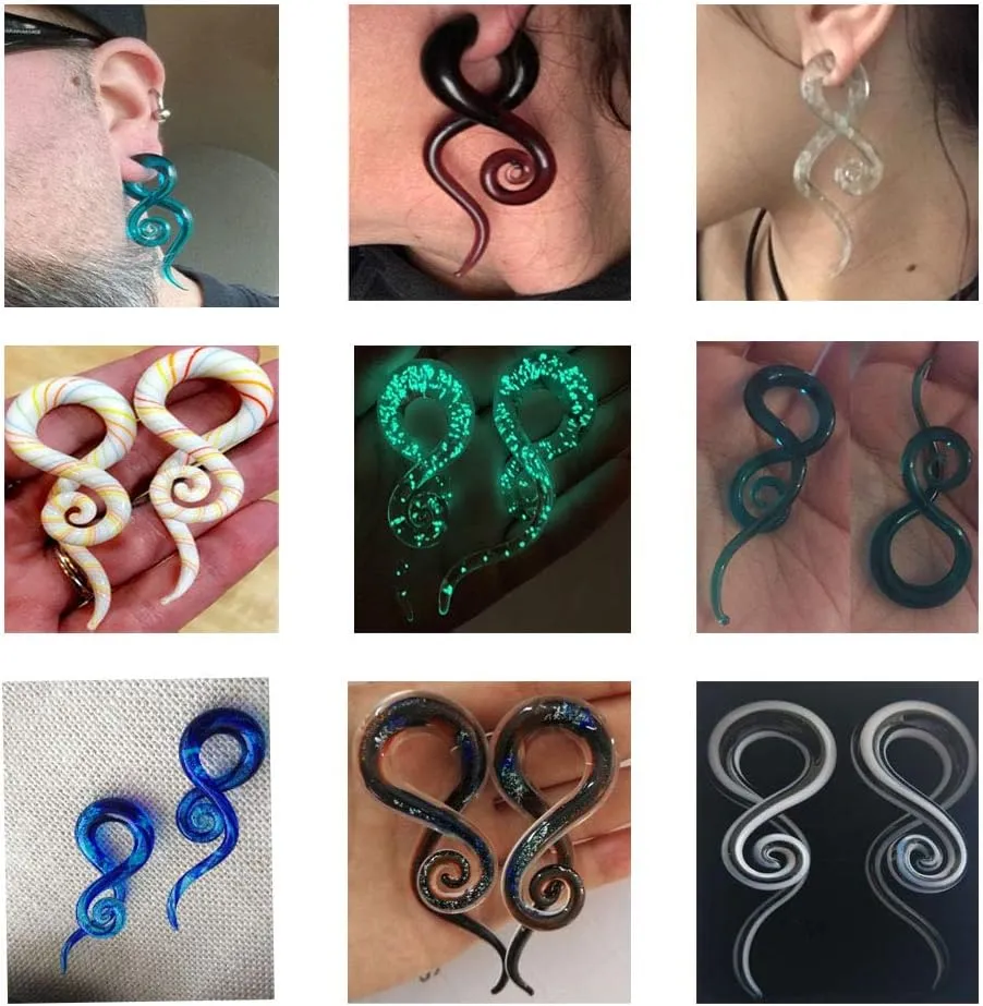 Oyaface 2 PC Glass Ear Tapers Plugs 4G-14mm Teardrop Spiral Gauges Piercing Jewerlry Set