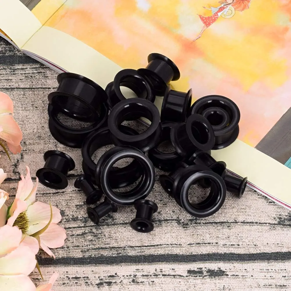 Oyaface 20 PCS Piercing Tunnel Set Soft/Hard Silicone Flesh Ear Plugs 2g-25mm Flexible Ear Stretching Gauge Expander