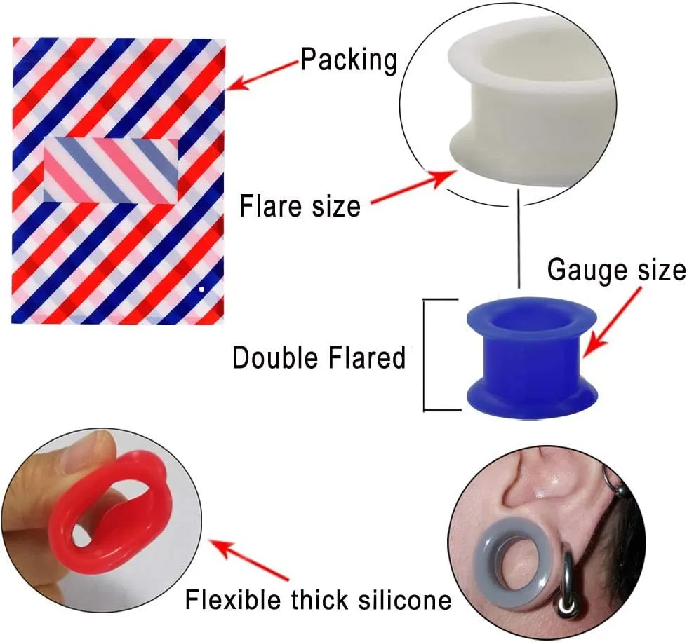 Oyaface 20 PCS Piercing Tunnel Set Soft/Hard Silicone Flesh Ear Plugs 2g-25mm Flexible Ear Stretching Gauge Expander