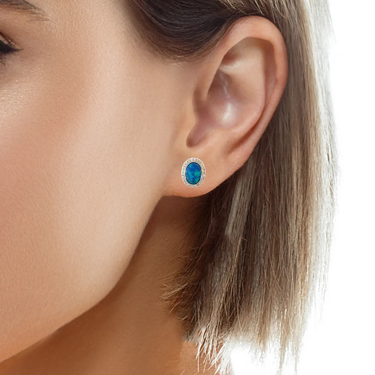Pair of Sterling Silver Oval cluster Opal studs