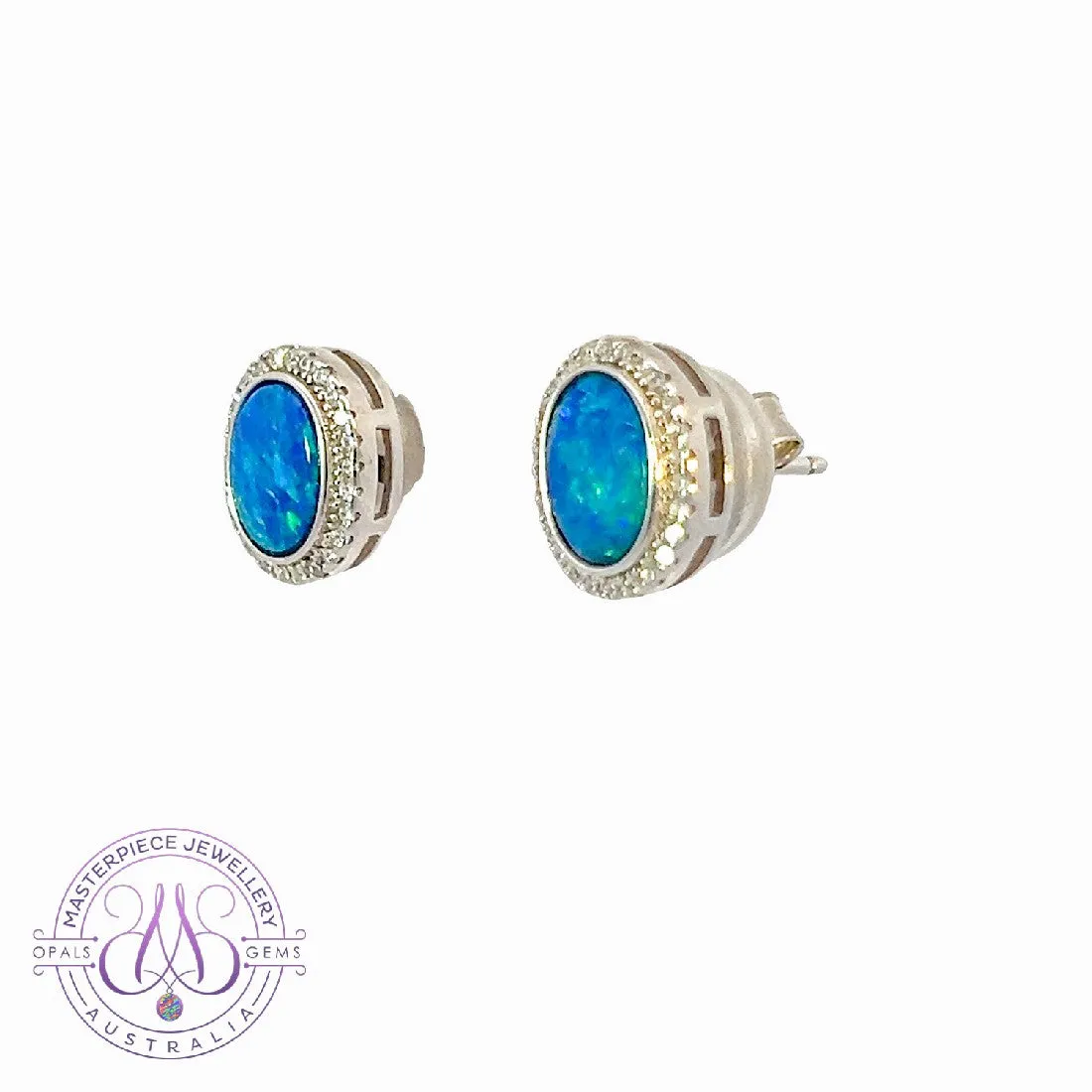 Pair of Sterling Silver Oval cluster Opal studs