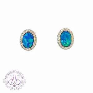 Pair of Sterling Silver Oval cluster Opal studs