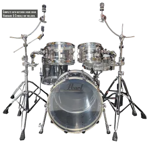 Pearl CRYSTAL BEAT series in Ultra Clear Acrylic, complete 5 piece shell set including matching snare drum with 22" kick