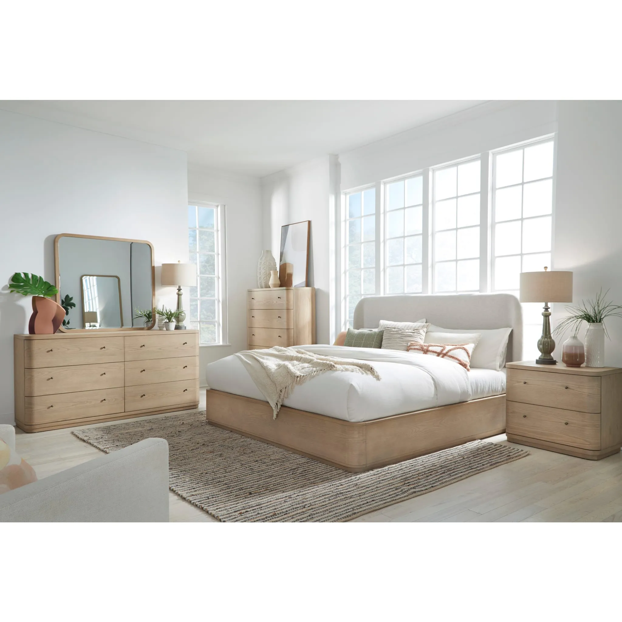 Penny Two Drawer White Ash Nightstand in Buff Cream