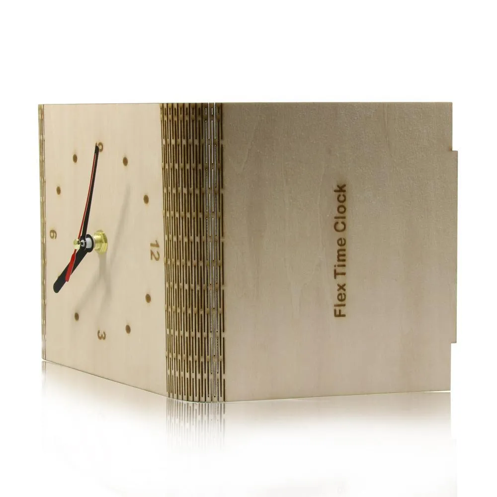 Personalized Flex Time Clock Sleek Minimalist Wood Table Clock Custom Living Hinge Wooden Desk Clock Modern Simple Wooden Clock