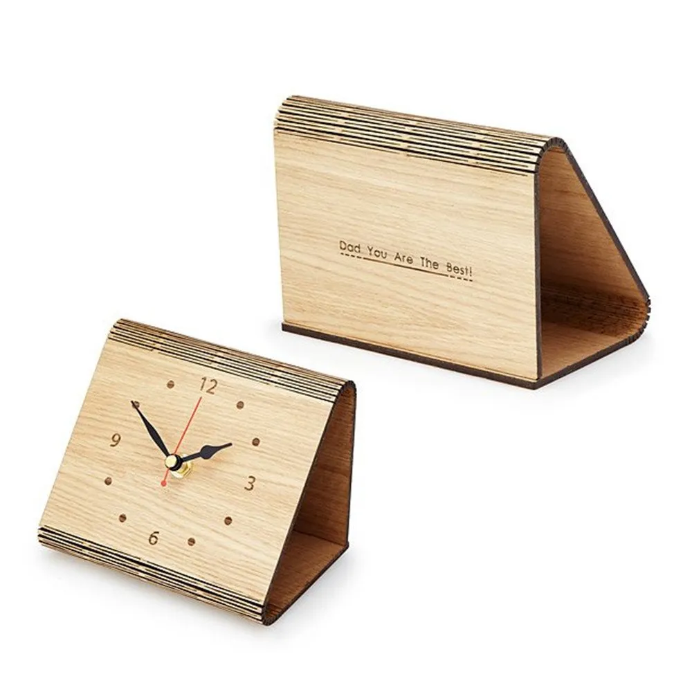 Personalized Flex Time Clock Sleek Minimalist Wood Table Clock Custom Living Hinge Wooden Desk Clock Modern Simple Wooden Clock