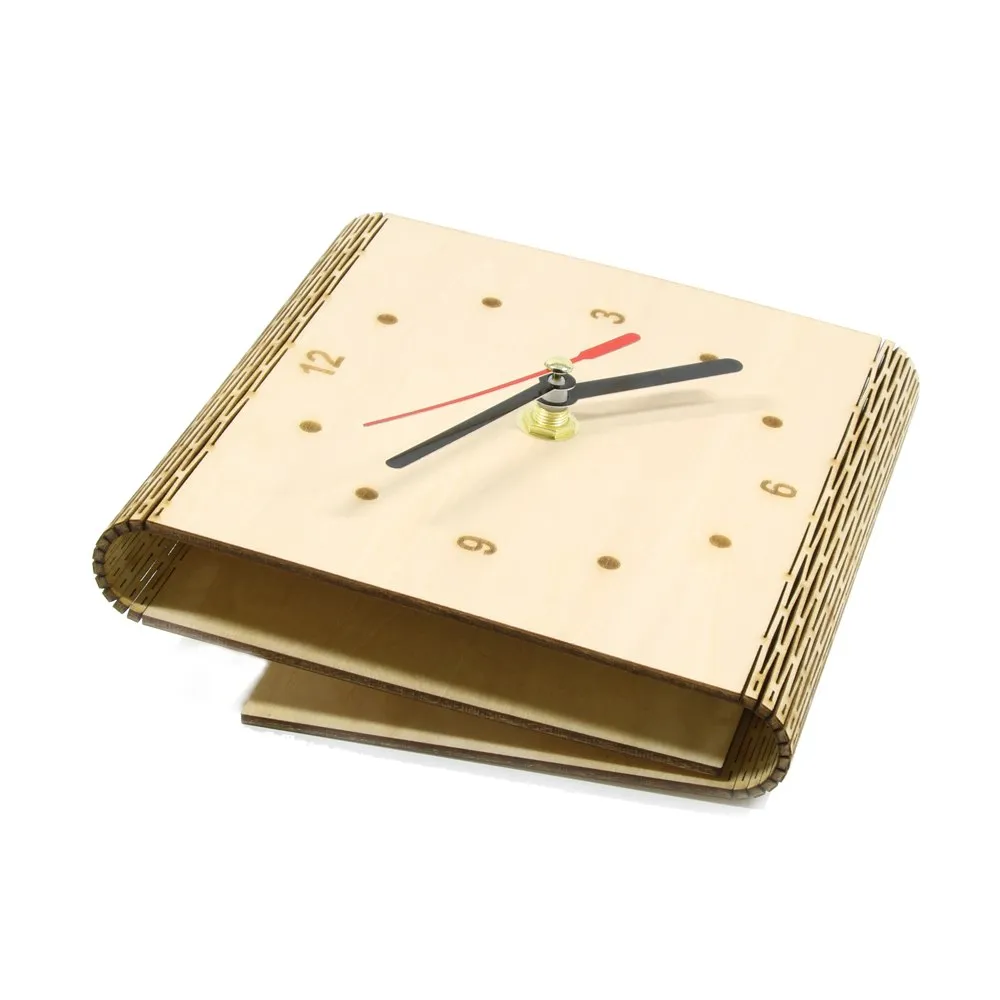 Personalized Flex Time Clock Sleek Minimalist Wood Table Clock Custom Living Hinge Wooden Desk Clock Modern Simple Wooden Clock