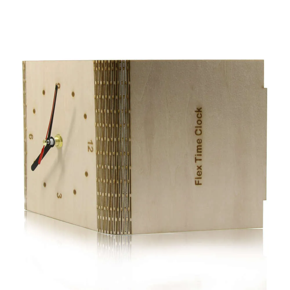 Personalized Flex Time Clock Sleek Minimalist Wood Table Clock Custom Living Hinge Wooden Desk Clock Modern Simple Wooden Clock