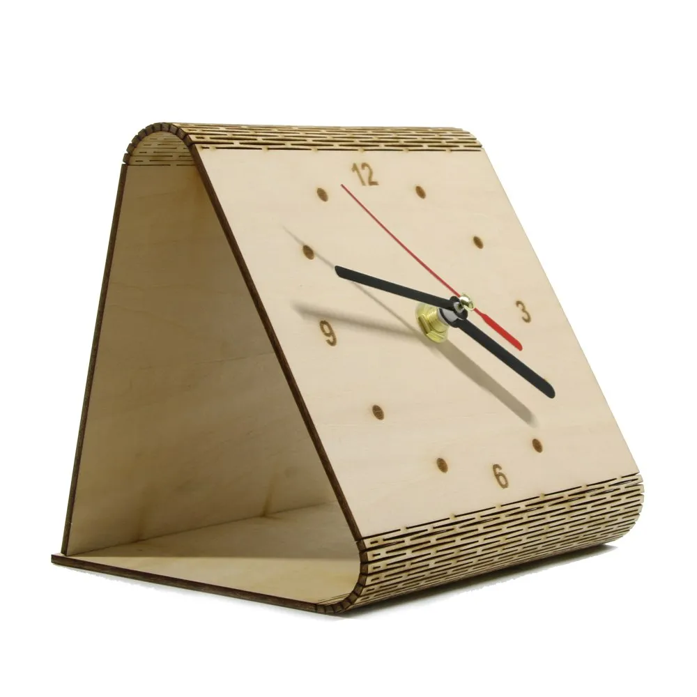 Personalized Flex Time Clock Sleek Minimalist Wood Table Clock Custom Living Hinge Wooden Desk Clock Modern Simple Wooden Clock