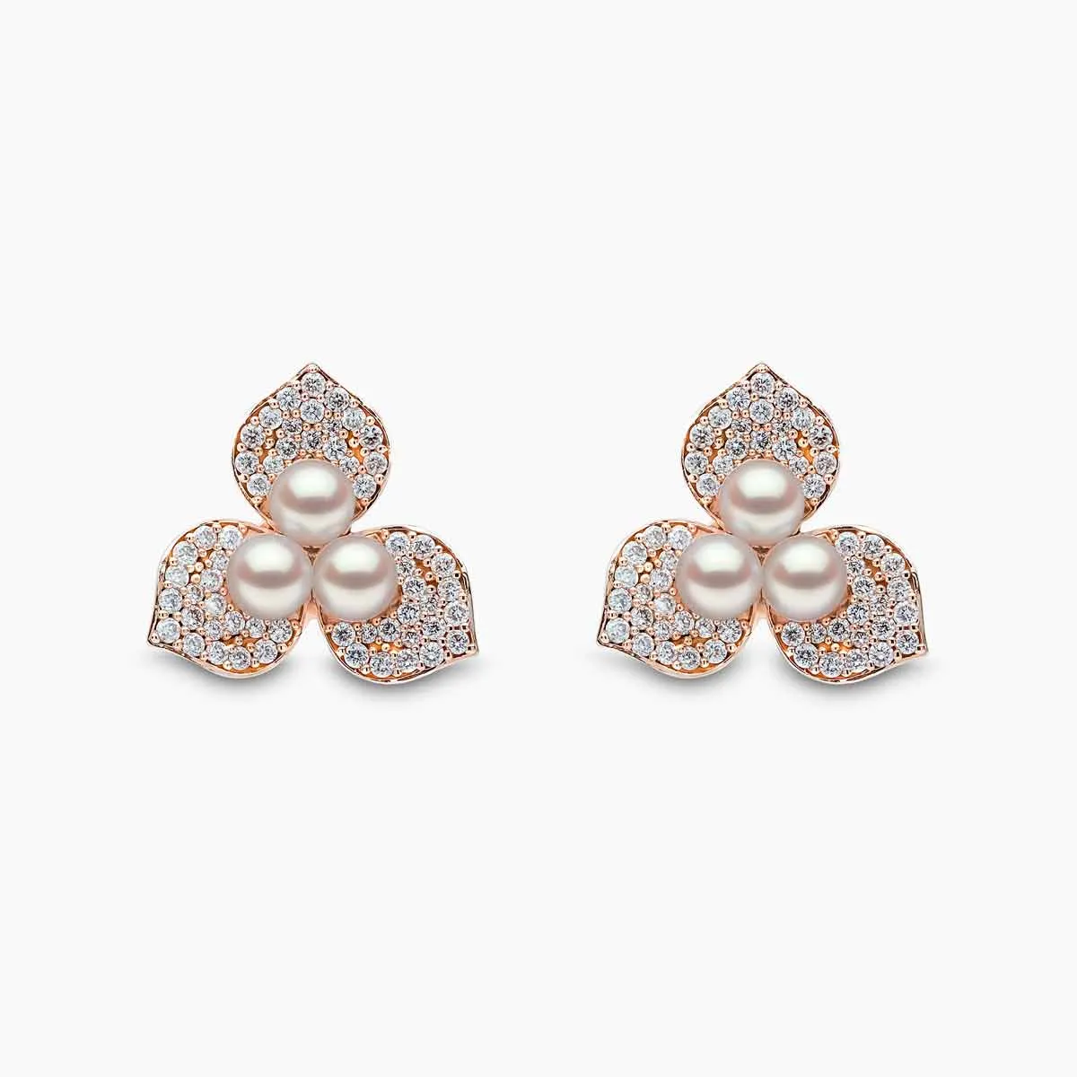 Petal 18K Gold Pearl and Diamond Blossom Earrings