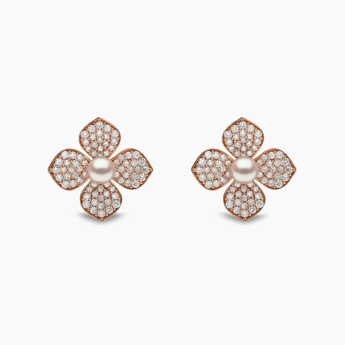 Petal 18K Gold Pearl and Pavé Diamond Signature Earrings