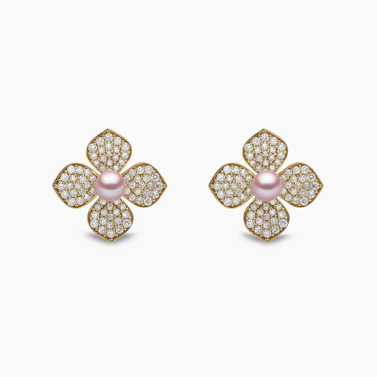 Petal 18K Gold Pearl and Pavé Diamond Signature Earrings