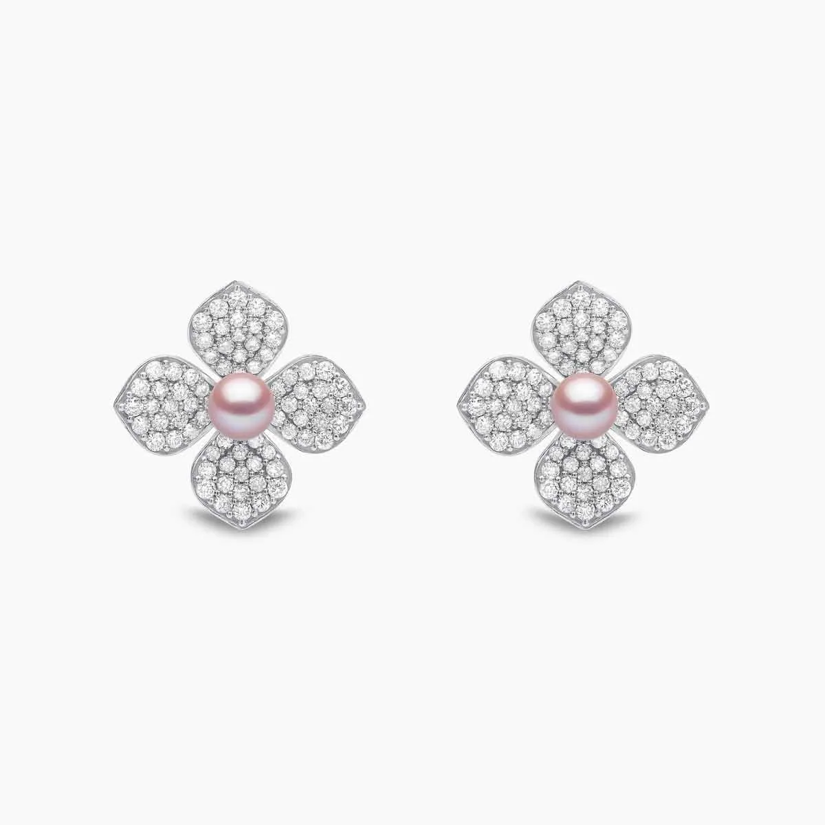 Petal 18K Gold Pearl and Pavé Diamond Signature Earrings