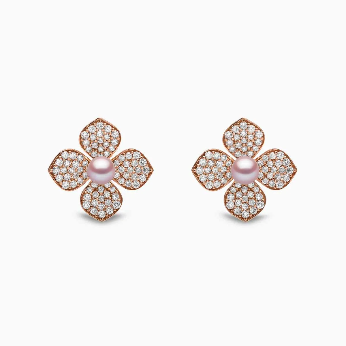 Petal 18K Gold Pearl and Pavé Diamond Signature Earrings