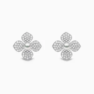 Petal 18K Gold Pearl and Pavé Diamond Signature Earrings