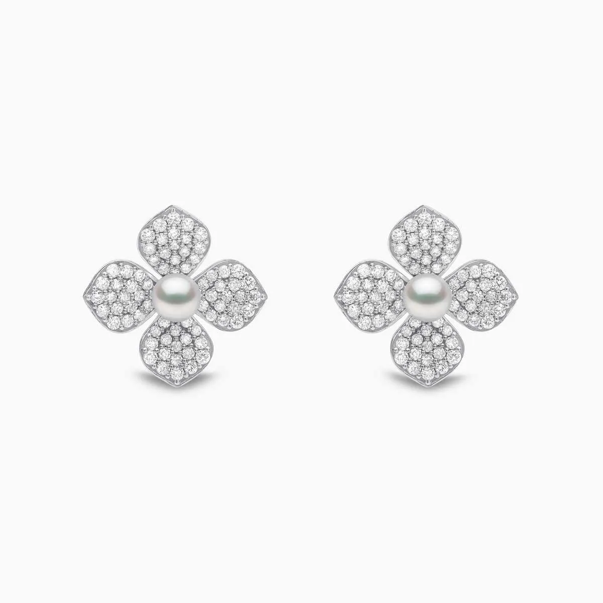 Petal 18K Gold Pearl and Pavé Diamond Signature Earrings
