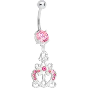 Pink Gem Princess Heart Dangle Belly Ring