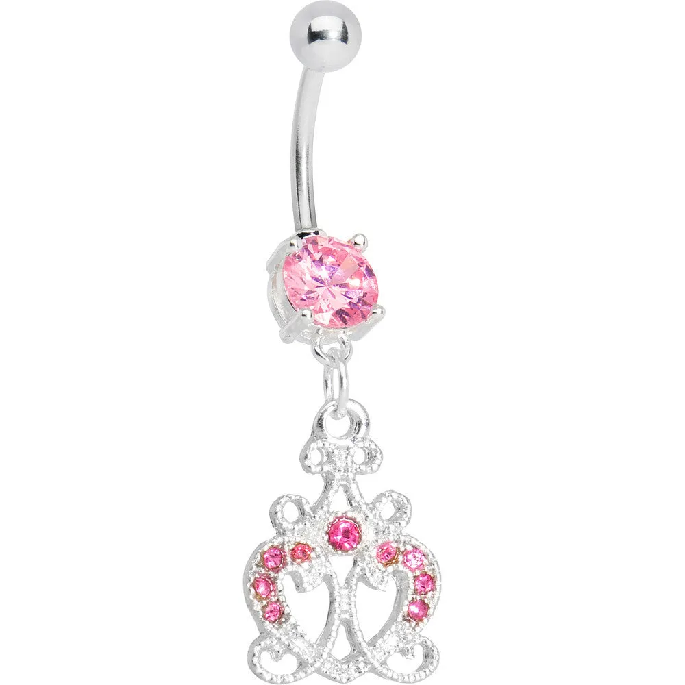 Pink Gem Princess Heart Dangle Belly Ring
